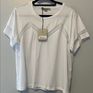 Zara White Short Sleeve Top with Lace Accents